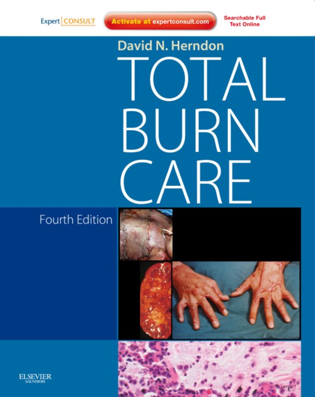 Ảnh bìa chính thức của tài liệu Total Burn Care, Fourth Edition, chủ biên David N. Herndon, một tài liệu tham khảo quan trọng và toàn diện về điều trị bỏng. Bìa sách Total Burn Care, Fourth Edition của David N. Herndon